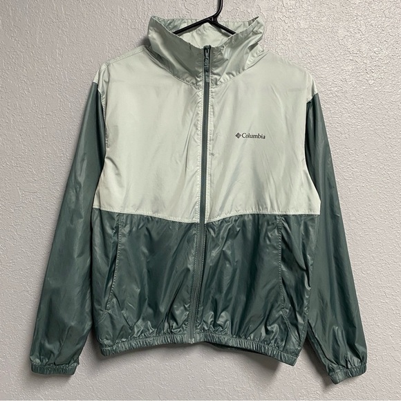 COLUMBIA Windbreaker Women’s Size Medium Two Tone Green Full Zip - Picture 2 of 7